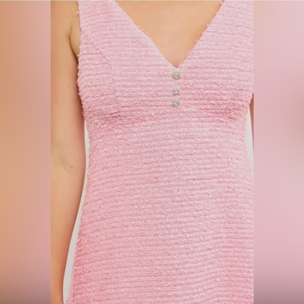 NWT. Mustard Seed Tweed Pink Mini Dress - Picture 4 of 7